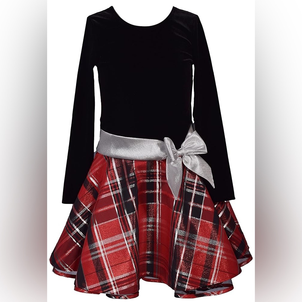 NWT Girl’s Size 16 Bonnie Jean Velvet Bowtie Drop Waist Plaid Dress Multicolors